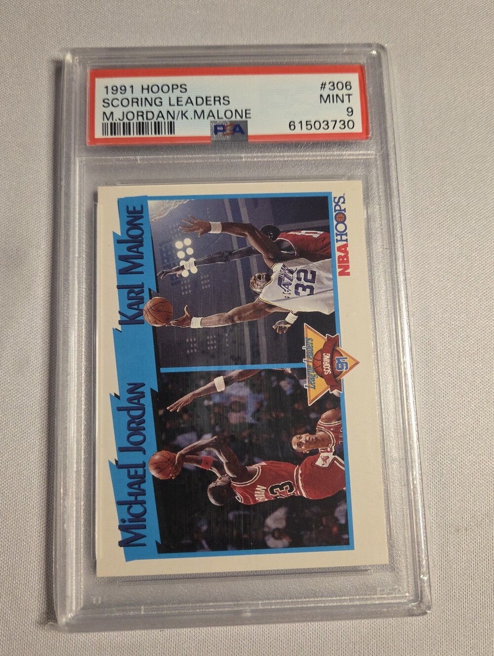 1991 Hoops Michael Jordan / Karl Malone Scoring Leaders PSA 9 - Blue Accents